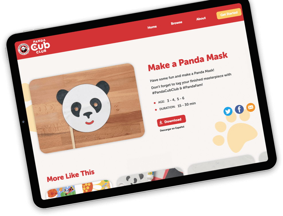 Panda Cub Club website on tablet